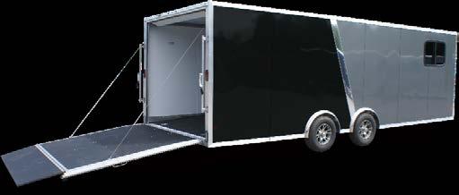ENCLOSED CAR HAULERS 24' - 32' STANDARD FTURES Integrated All-Aluminum Box Tube White Luan Interior Walls HD Center Jack 16" O/C Wall & Roof Studs 32"x72" Side Access Door w/step Well (2) 10,200#