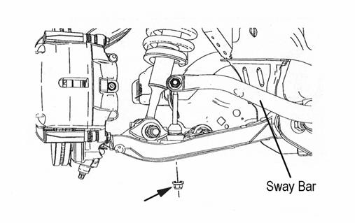 STEERING KNUCKLE & SHOCK REMOVAL 1) Separate the ABS sensor line from the brake hose. Remove the brake caliper anchor bolts (illustration 3).