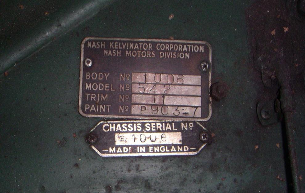 Nash Kelvinator Corporation Body ID Tag Serial Numbers E-1001 to E-11000 BO3 Nash Kelvinator Body ID Tag Chassis Serial Number Tag Used on all years BO1 Chassis Serial Number Tag