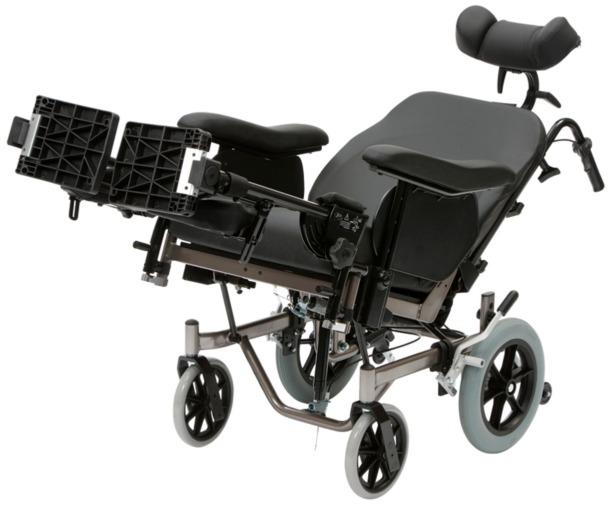 positions to assist with pressure distribution, correct posture and maximum comfort. The wheelchair is available with three wheel sizes - transit, mid wheel or self propel.