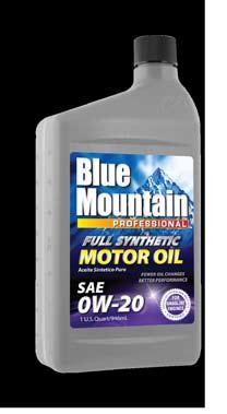 MOTOR OILS / LUBRICANTS BLUE MOUNTAIN 0W-20 FULL SYNTHETIC MOTOR OIL Blue Mountain Professional 0W-20 Full Synthetic Motor Oil is formulated with high quality synthetic base stocks and fortified with