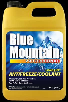 COOLING PRODUCTS BLUE MOUNTAIN LONG LIFE ANTIFREEZE & COOLANT Blue Mountain Long Life is compatible for use in all automobiles and light duty trucks, regardless of make, model, year or original