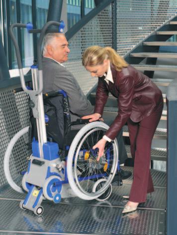 Simply raise the Liftkar PT unit so that the wheelchair can be used normally with the stairclimber still attached.