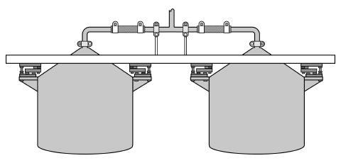 Instead, design the system so that the discharge piping from each tank is supported independently and