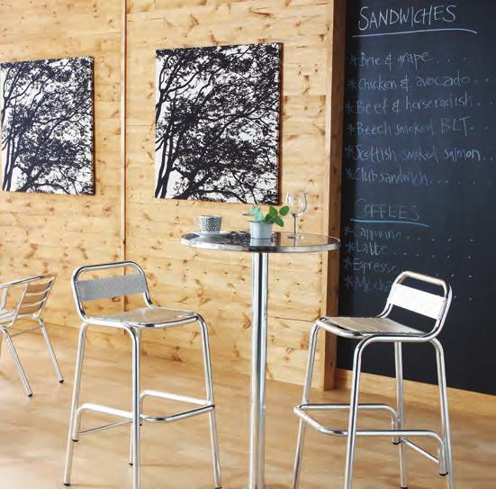 Rio Café Furniture Lightweight but strong aluminium chairs and tables Innox chequered stainless steel table tops which are wipe clean and durable.