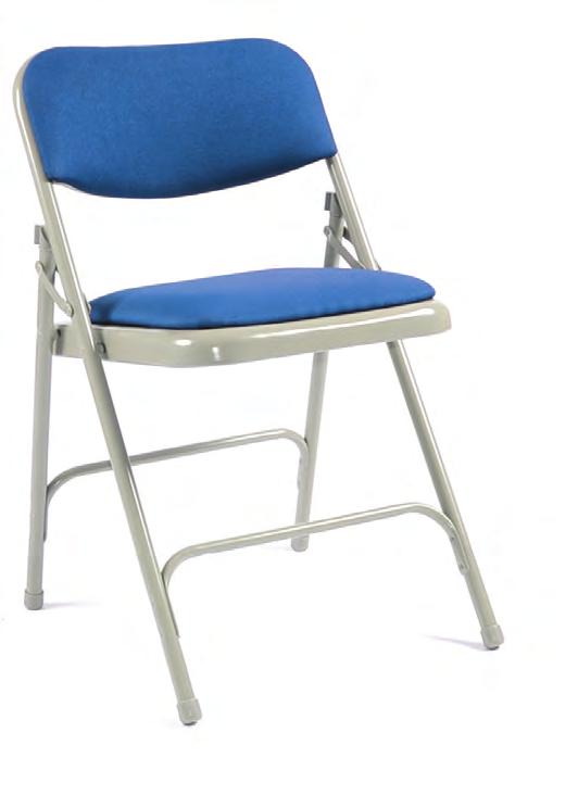 FOLDING CHAIRS & TABLES Contoured back for comfort Optional soft padded seat and back Double hinge for added strength Strong steel folding frame 2700 Classic Steel Folding Chair This all steel chair