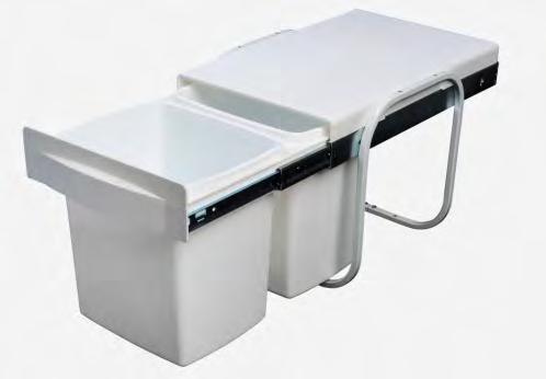 TWIN BIN - KRB06 30 litre twin bin with metal frame Full extension slide out bin 2 x 15 litre plastic pails (30 litre capacity) Metal frame