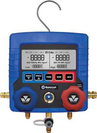 temperature, pressure and vacuum readings for R134a. The unit easily allows the technician to obtain refrigerant and oil capacity readings for 55 automobile manufacturers.