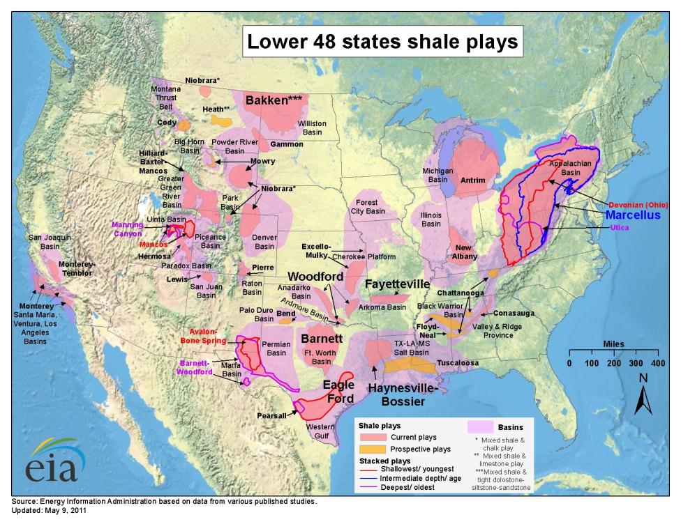 York. Others include Niobrara in Wyoming and Colorado and Eagle Ford and Permian in Texas. Some shale areas contain more natural gas than crude oil; others contain more crude oil than natural gas.