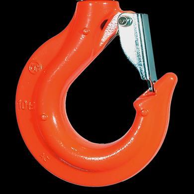 Our drop forged and heat treated alloy hooks are furnished with heavy duty spring latch kits that fully engage into the recessed nose of the hook safeguarding the load