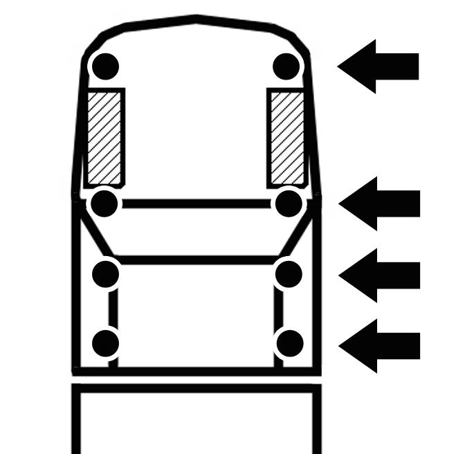 Ensure ample slack (approximately height of lift) in all brake lines, wiring harnesses, radiator and A/C hoses, window washer hoses, park brake cables, etc. before lifting bed. 3. Inspect rear bumper.