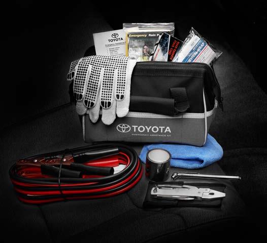 tire gauge, bungee cord, shop towel and tether strap Booster/jumper cables with multilingual instructions First Aid Kit Compact, soft-sided first aid kit contains what you need to treat