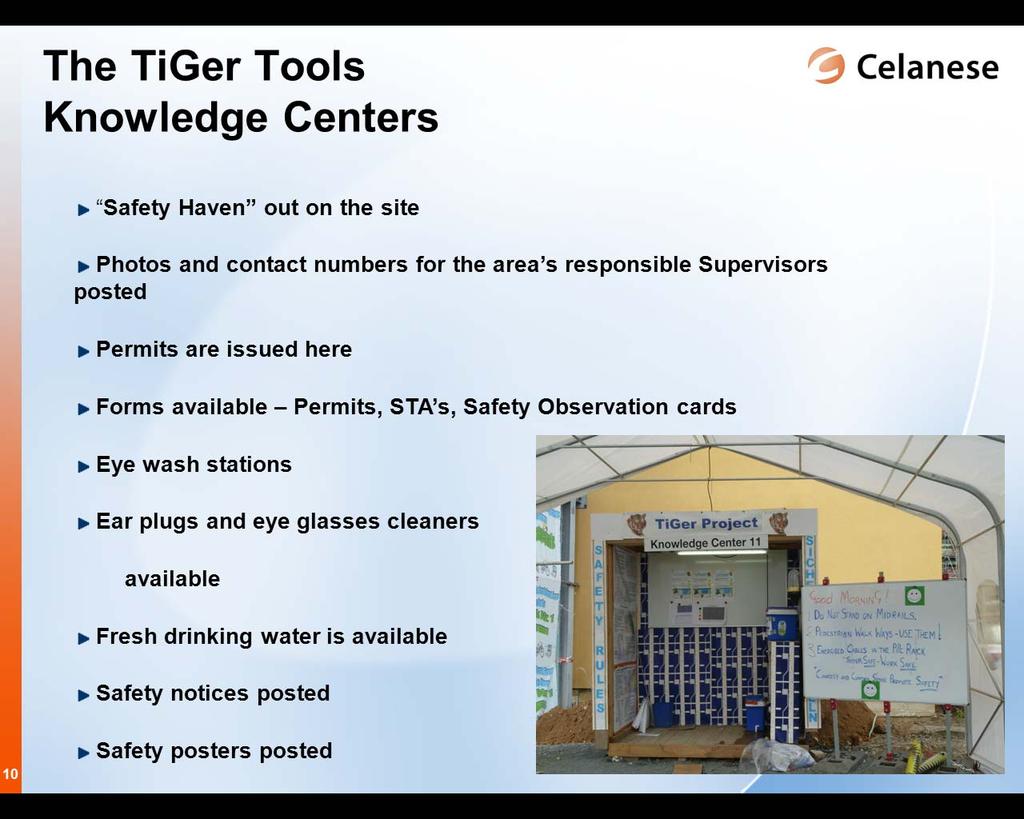 Examples of the TiGer Tools are: Knowledge Centers located in the work