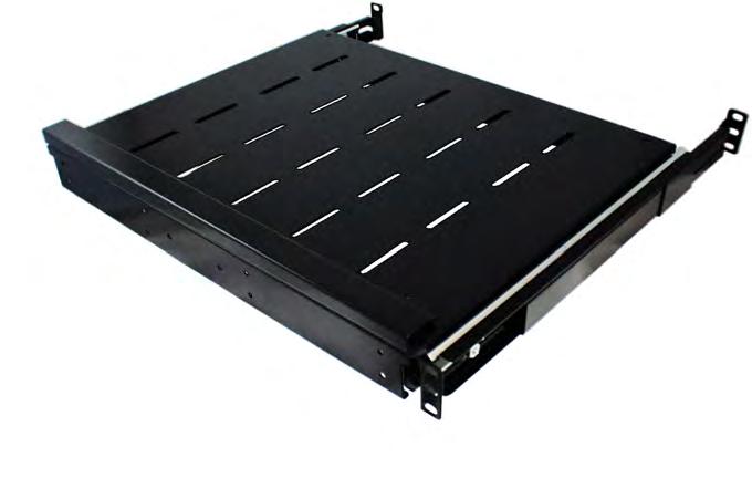 19 Cabinet & Rack Accessories Shelf: Keyboard Shelf Features Material: Black powder-coated cold rolled steel Used for 19 Inch network and server cabinets Accomodates keyboards up to 400 mm in width