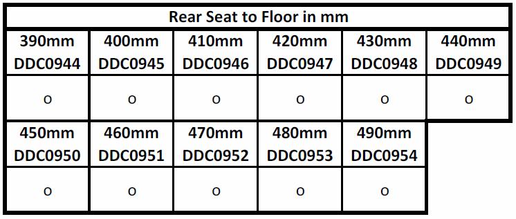 REAR SEAT-TO-FLOOR HEIGHT (SHh) On 85 Carbon frame, rear seat height can be from 30mm upto 100mm lower than front seat height Rear Seat Height / Rear wheel size 390mm-440mm = 22" Wheel 390mm-460mm =