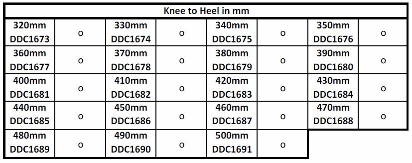 knee to heel is less than 400mm Or if Front seat height is less than 500mm and the knee to heel is less than 350mm Knee to heel must be measured taking away the cushion thickness BACKREST DDC0734
