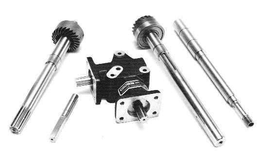 Crown Right Angle Gear Drive Specials Extended shaft with splines. Extended, stepped shaft with keyway and threaded end. Two-way Crown Gear Drive with splined shafts. Squared shaft.