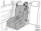 Do not install the child restraint system on the seat until the seat belt is fixed. 13A070 2.