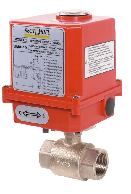 502 VALVE WITH UM ELECTRIC ACTUATOR CHARACTERISTICS The 502+UM is a 2-way brass ball valve dedicated to the automatic shut-off of non-corrosive common fluids: water, air, hydrocarbons, etc.