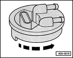 Page 41 of 49 20-45 - When installing, turn the cover flange in direction of arrow as shown in illustration. - Connect the return line inside on the cover flange. Note: Always use new O-rings.