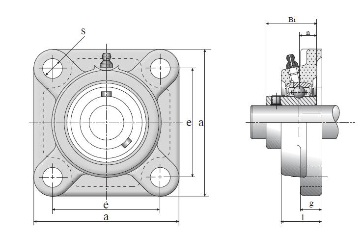 SUCF 200 SERIES STAINLESS STEEL UNIT NUMBER Bore Dia (mm) d a e i g L Bi S Bearing NO. Housing NO.