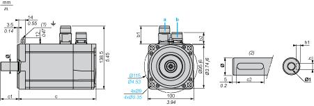 Product data sheet Dimensions Drawings BSH1001P31A2A Servo Motors Dimensions Example with Straight Connectors a: Power supply for servo motor brake b: Power supply for servo motor encoder (1) M4