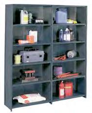 per shelf based on evenly distributed loads 14-gauge box formed front posts provide full shelf access and assembly time when joining multiple units Posts are punched on 1" centres for easy shelf