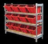 Wide Span Shelving with Jumbo Plastic Bins Ideal for storing supplies in warehouses or shops No bolt shelving system can be built quickly and easily 12-gauge steel posts and 13-gauge beams Shelf