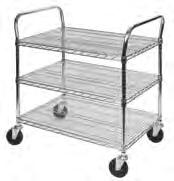 Wire Shelving Utility carts Durable, dependable transport solution that is easy to manoeuvre Highly rigid construction that is easily adjustable at 1" increments Two handles, indicated number of