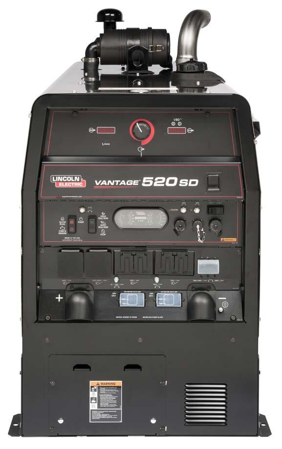 Vantage 520 SD Controls» 1. OUTPUT CONTROL 2. STATUS LED 3. POLARITY SWITCH 4. WELD TERMINALS ON SWITCH 5. WELD MODE SELECTOR SWITCH 6. DASH BOARD GAUGE 7. 20A 120V AUXILIARY BREAKERS 8.
