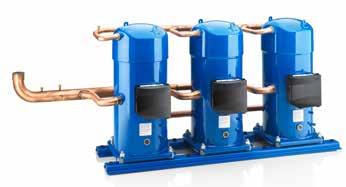 Manifold configurations enable competitive design costs and staged modulation Several compressors can be installed in a single system to provide flexible modulated cooling capacity.