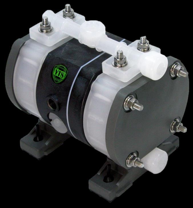D050PT-PP ¼ Air Powered Double Diaphragm Pumps Maximum flow rate: 11.5 L/min Material Options: Pure PP & PPG Optional PPG Model. D050 Polypropylene Pump Series 11.5 L/min. (3.