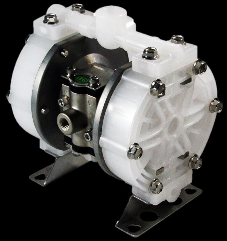 D100P -PP ⅜ Air Powered Double Diaphragm Pumps Maximum flow rate: 18 L/min Material Options: Pure PP & PPG Optional PPG Model.