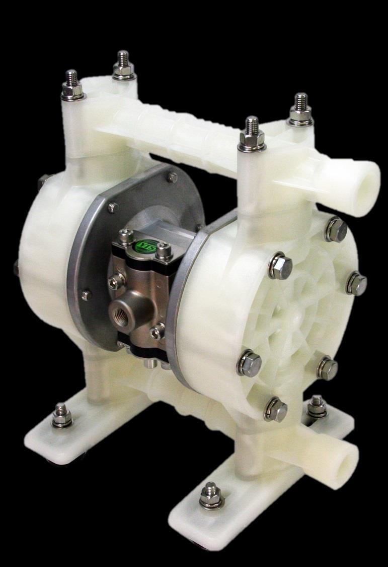 D150P ½ Air Powered Double Diaphragm Pumps Maximum flow rate: 28 L/min Material Options: PPG D150 Polypropylene Pump Series 28 L/min. (7.