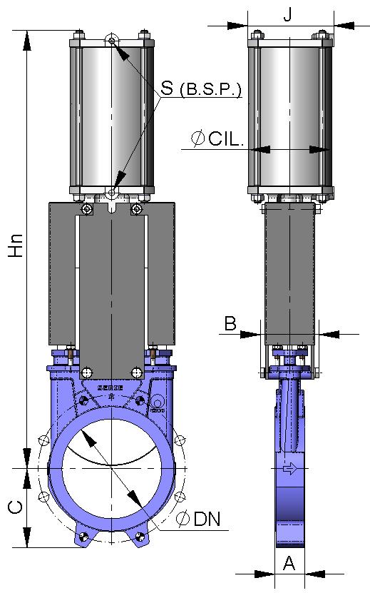 DOUBLE ACTING PNEUMATIC CYLIER The air supply pressure to the pneumatic cylinder is a minimum of 6 Kg/cm² and a maximum of 10 Kg/cm², the air must be dry and lubricated.