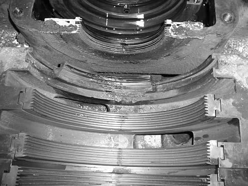 Figure 9. Shaft Rub Marks in Double Flow Section. Figure 10. Damaged Labyrinth Seals. STEAM TURBINE A cross-sectional view of the steam turbine is shown in Figure 11.
