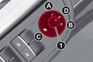 04106S0004EM Power Mirror Control 1 Power Mirror Control Knob A Left B Right C Power Folding Position D Neutral To adjust the selected mirror, push the knob in the direction desired.