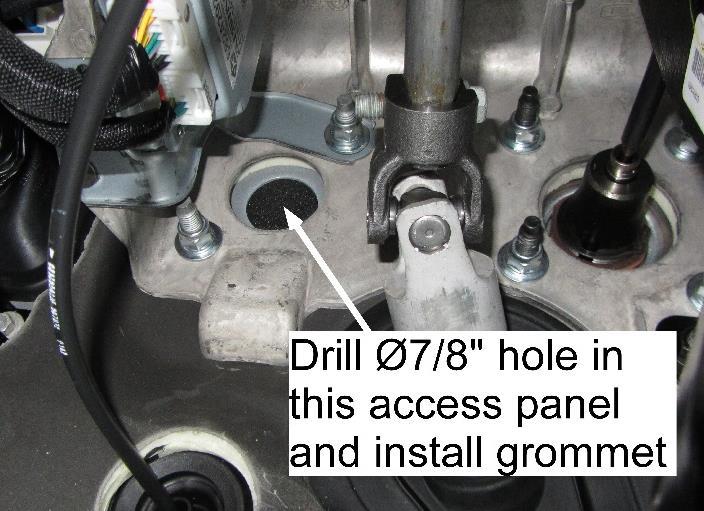 24. Connect to the positive terminal post per OEM Upfitter wiring instructions. Figure 40: Cover plate to route harness through 12. Locate the 5/8 ID x 1-1/8 OD x 3/8 Thick grommet. 13.