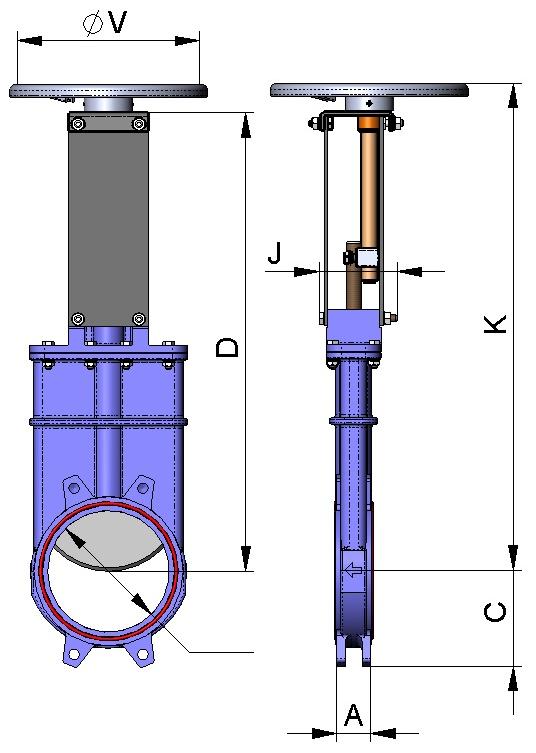 HAWHEEL with Non Rising Stem Suitable when no size limitations exist. J = Max. width of the valve (without actuator). D = Max. height of the valve (without actuator). Options: Square nut.