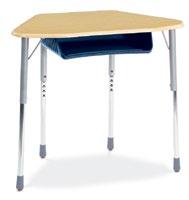 33" x 21 1 /8" FRW hard plastic work surface Used to create groups of three, four or six.   Adjustable-height Chrome lower legs with nylon-base glides.