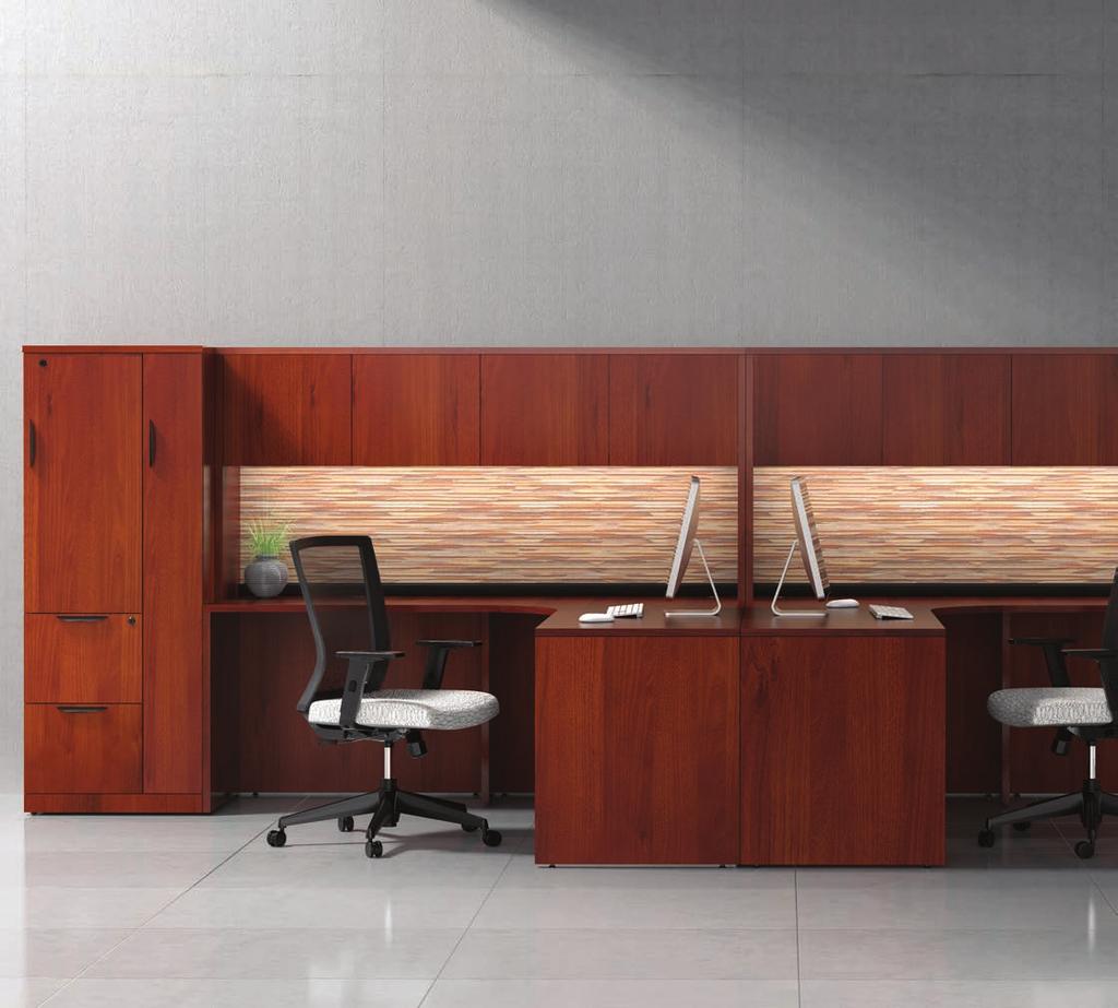 Executive L-Shaped Workstation with 3/4 Pedestal - 71 x 71 528 each (2 Shown) Options As Shown: Hutch With 4 Laminate Doors 255 Locking Double Door File/Wardrobe Storage 498 Visconti Fabric Tackboard