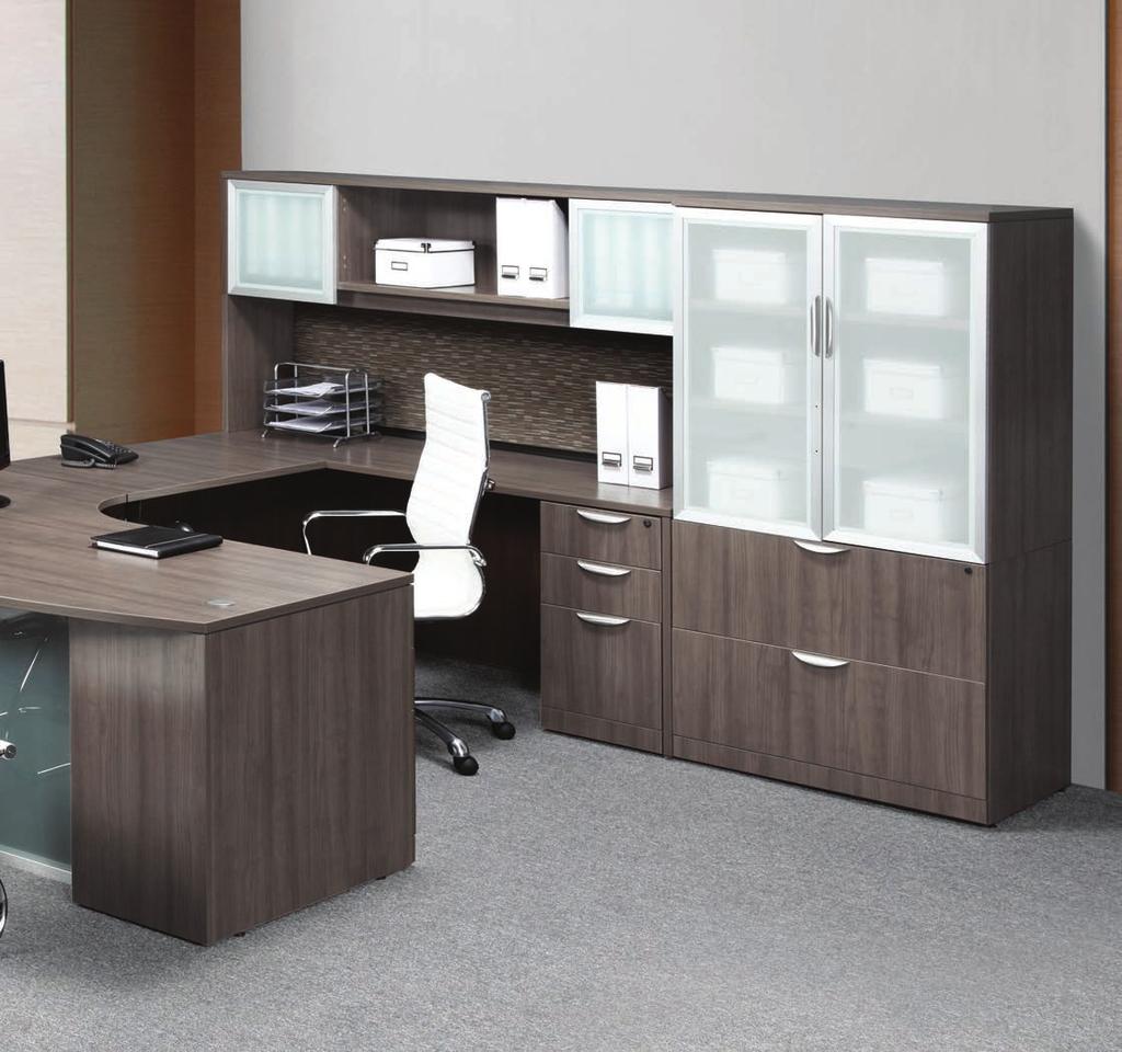 Bowfront Desk Package - 71 x 107 1148 Options As Shown: Hutch with 2 Laminate Doors 232 Visconti Fabric Tackboard 99 24 LED or 48 Fluorescent Task Light 78 Keyboard Drawer 79 Executive