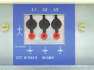 Socket-contacts for the indicator units are located on the panel front (Fig. 9.). Capacitive voltage indicators of all the approved manufacturers can be used (Fig. 9.). Important: All three phases L, L and L3 must always be checked together.