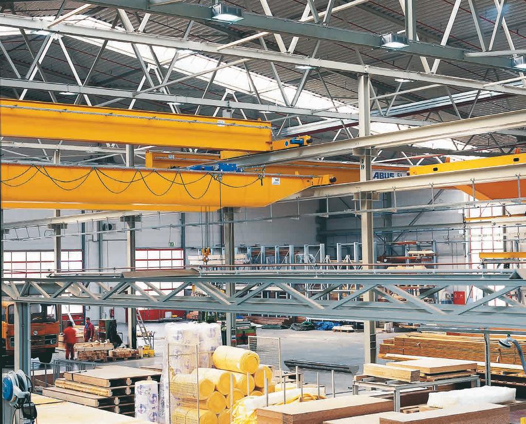 If a certain lifting height is only girder travelling crane with a DQA required in part of a hall, ABUS ultra low headroom hoist on the travelling cranes can be installed lower level.