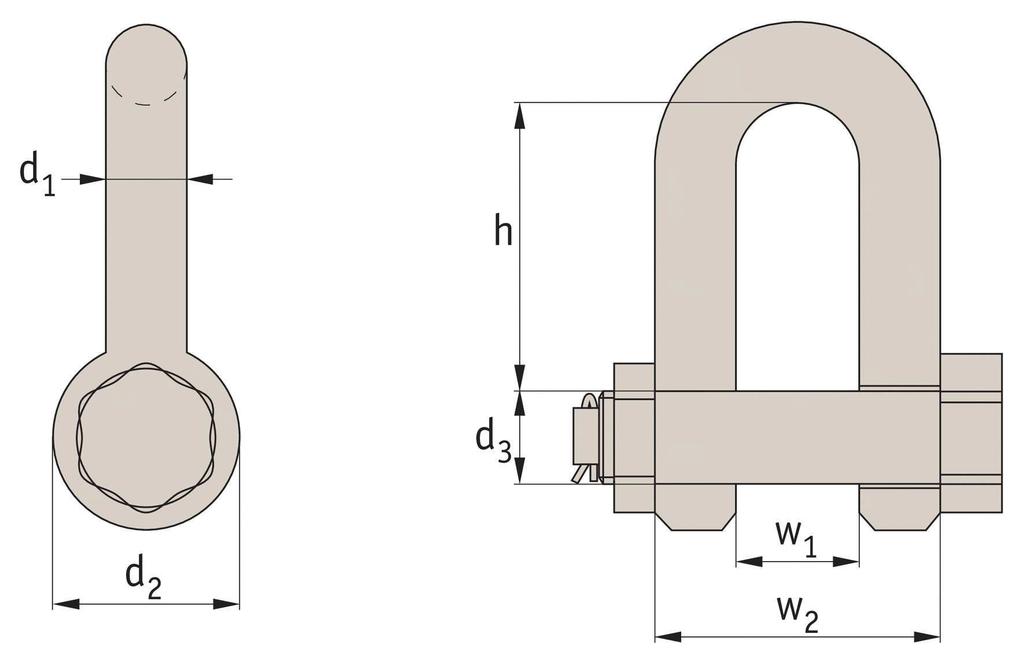 High-tensile Steel D Shackles with pin, nut and cotter Lifting Bolts & Shackles 4098 Material High-tensile steel. in: hot-dip galvanized and lacquered; shackle: hot-dip galvanized. CE marked.