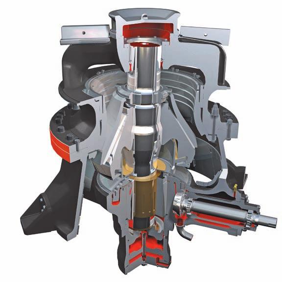 FULL CONTROL OF THE PROCESS HYDROSET SYSTEM The Hydroset system provides safety and setting adjustment functions, and incorporates a heavy-duty hydraulic cylinder which supports the mainshaft and