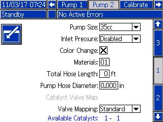 Setup Mode Screens Pump Screen 1 NOTE: Your system may include 2, 3, or 4 pumps. Information for each pump is accessible under a separate tab in the menu bar at the top of the screen.