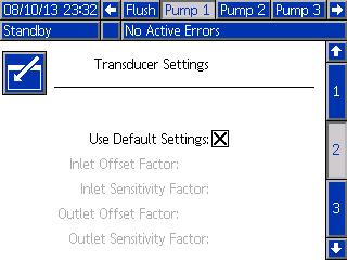 Setup Mode Screens Pump Screen 2 Pump screen 2 sets the pressure transducer settings for the pump.