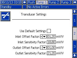 Default Settings Not Selected Figure 64 Pump Screen 2, Default Settings Enabled When the Use Default Settings box is not selected, the following calibration values must be entered.
