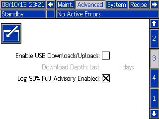 Downloads/Uploads Select this box to enable USB downloads and uploads. Enabling USB activates the Download Depth field. Download Depth Enter the number of days for which you want to retrieve data.